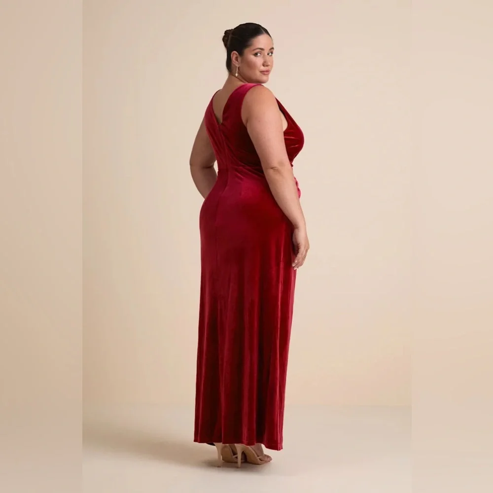 Beautiful Evenings Wine Red Velvet Twist-Front Maxi Dress - Picture 8 of 12